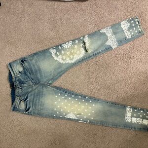 Men’s Blue Jeans with White Pattern